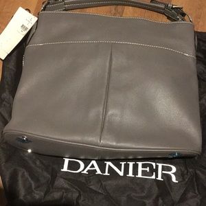NWT Danier quality durable pebble leather grey tote work college travel bag